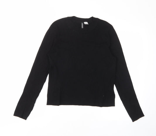 Divided by H&M Womens Black Crew Neck Acrylic Pullover Jumper Size L - Stretch
