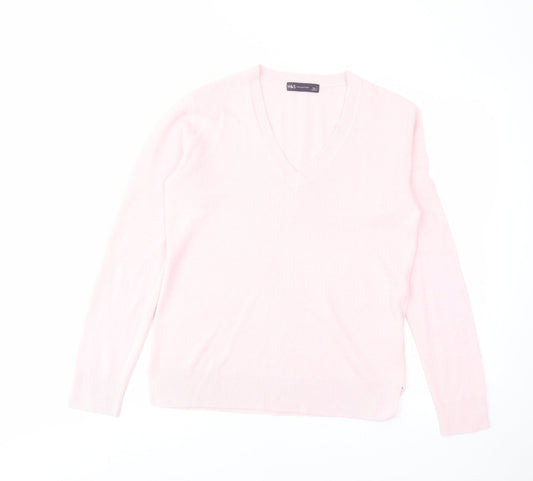 Marks and Spencer Womens Pink V-Neck Acrylic Pullover Jumper Size 8