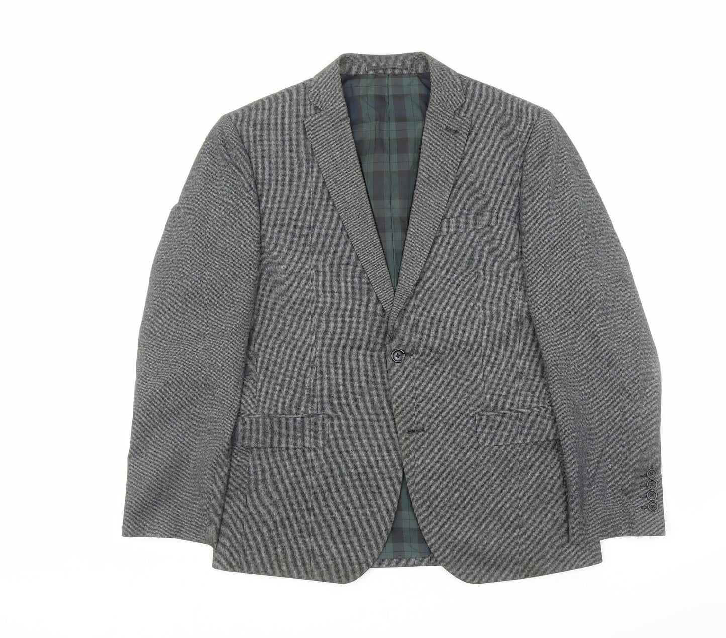NEXT Mens Grey Geometric Polyester Jacket Suit Jacket Size 40 Regular