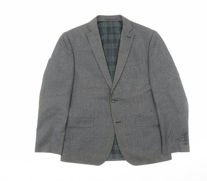 Next Mens Grey Geometric Polyester Jacket Suit Jacket Size 40 Regular