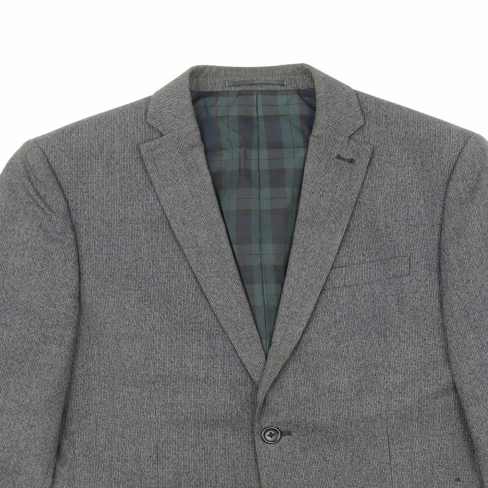 NEXT Mens Grey Geometric Polyester Jacket Suit Jacket Size 40 Regular