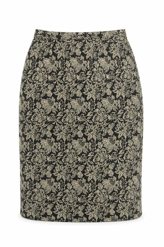 Tricosa Womens Gold Floral Polyester A-Line Skirt Size 26 in Zip