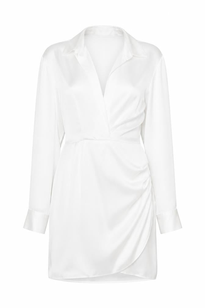 Zara Womens White Polyester Shirt Dress Size L Collared Zip
