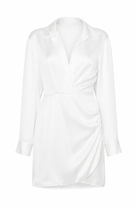 Zara Womens White Polyester Shirt Dress Size L Collared Zip
