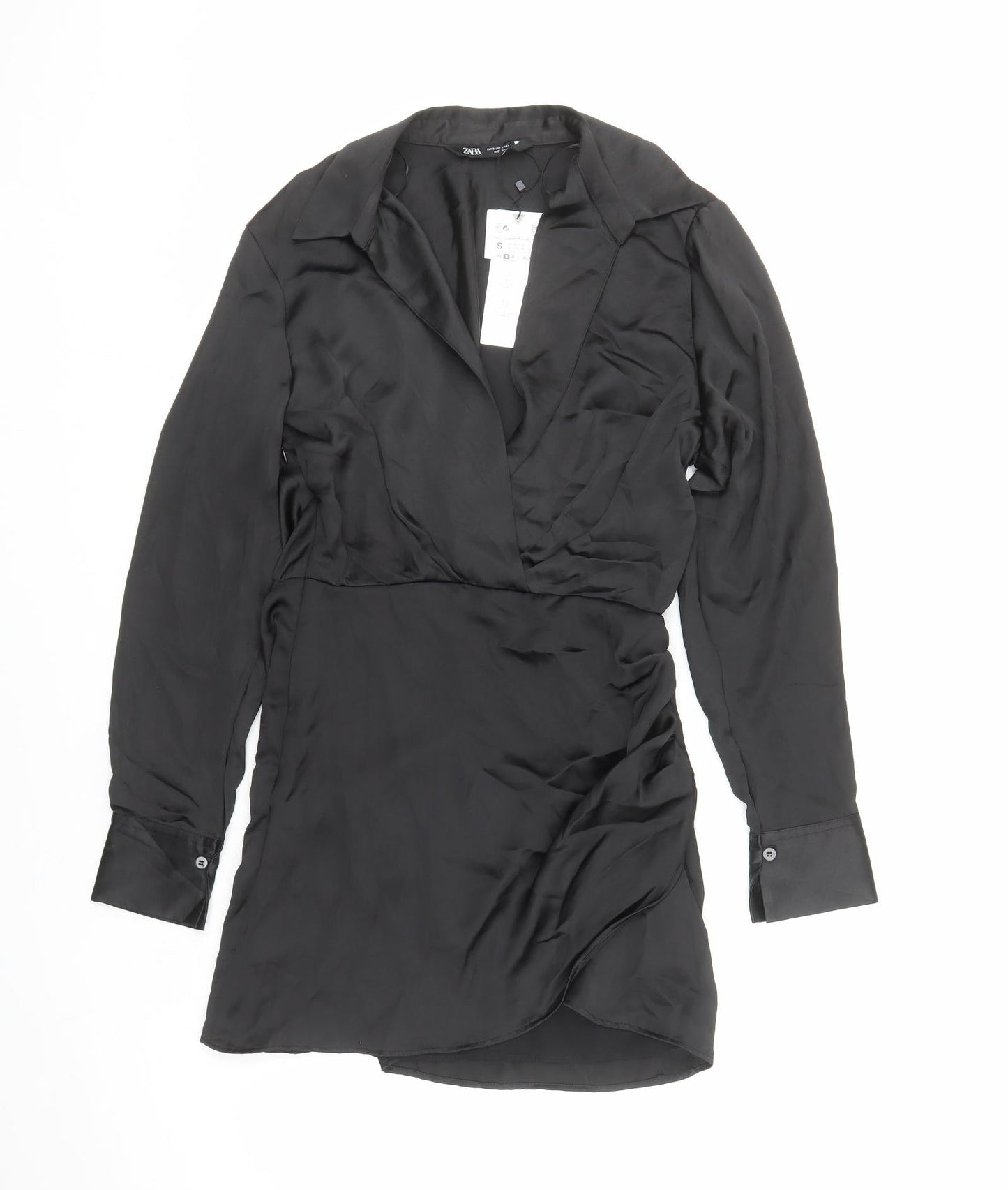 Zara Womens Black Polyester A-Line Size S Collared Zip