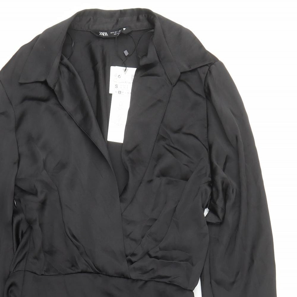 Zara Womens Black Polyester A-Line Size S Collared Zip