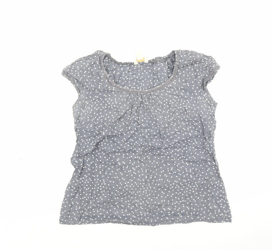 Monsoon Womens Grey Polka Dot Cotton Basic Blouse Size 12 Round Neck