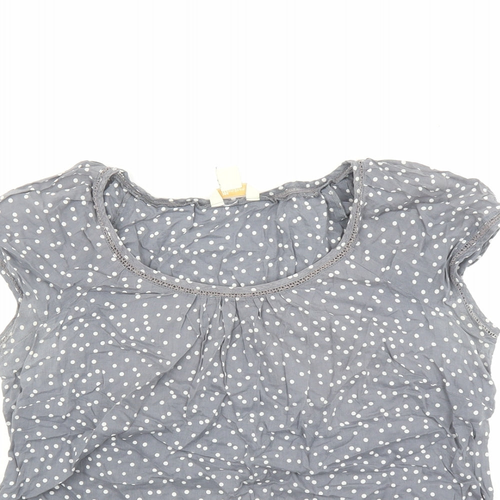 Monsoon Womens Grey Polka Dot Cotton Basic Blouse Size 12 Round Neck