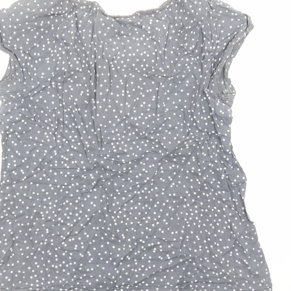 Monsoon Womens Grey Polka Dot Cotton Basic Blouse Size 12 Round Neck