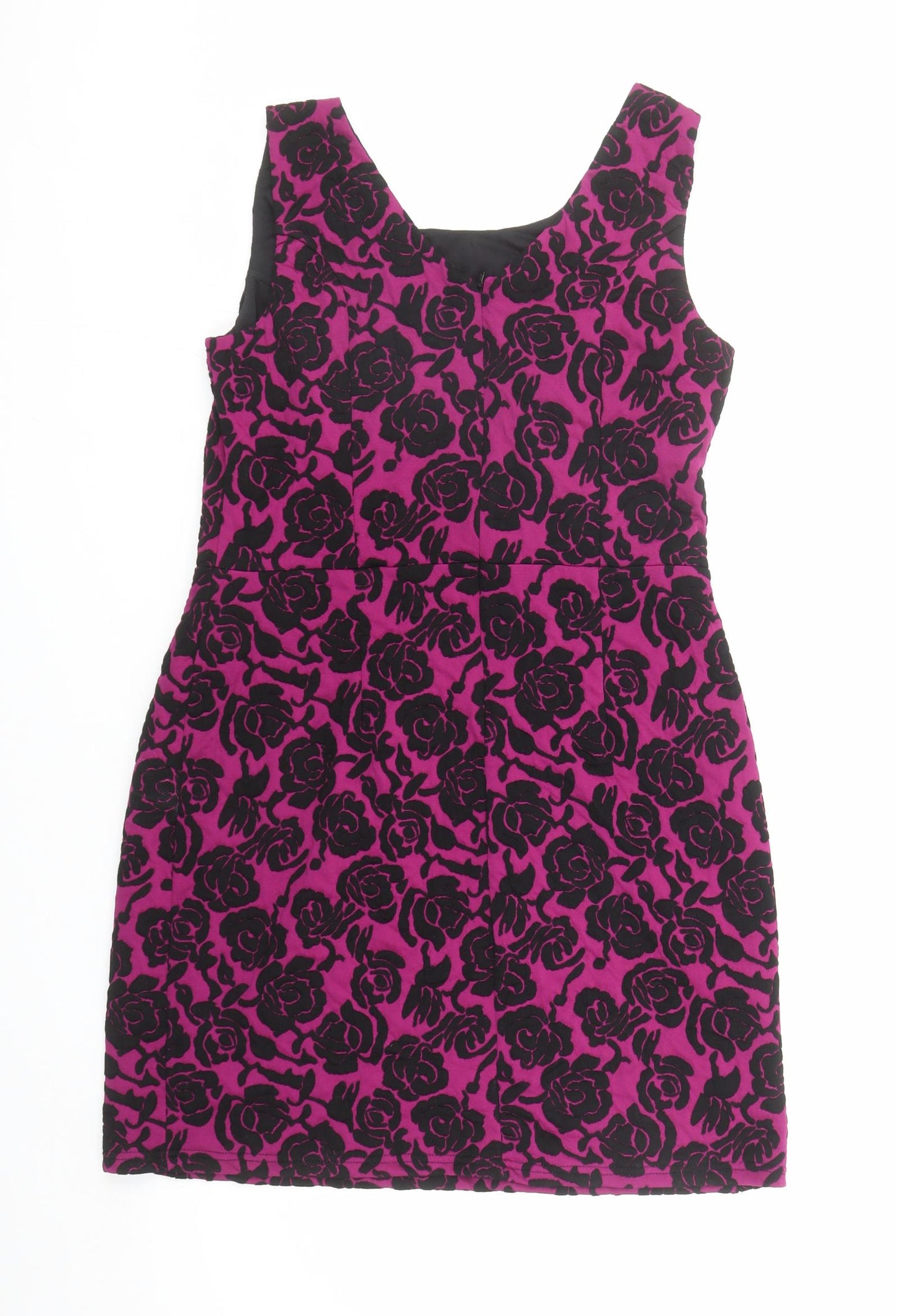 Pepperberry Womens Purple Floral Polyester Shift Size 14 Round Neck Zip
