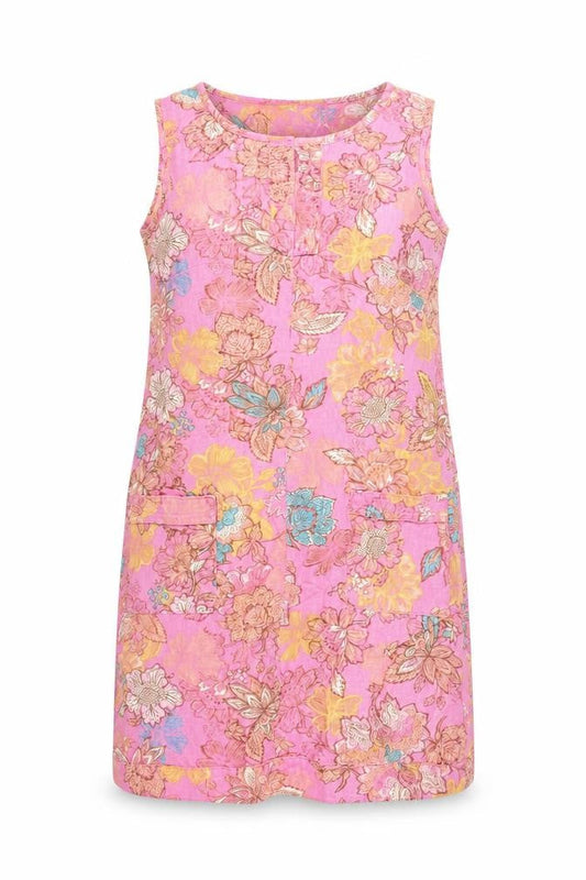 Next Womens Pink Floral Linen A-Line Size 8 V-Neck Pullover