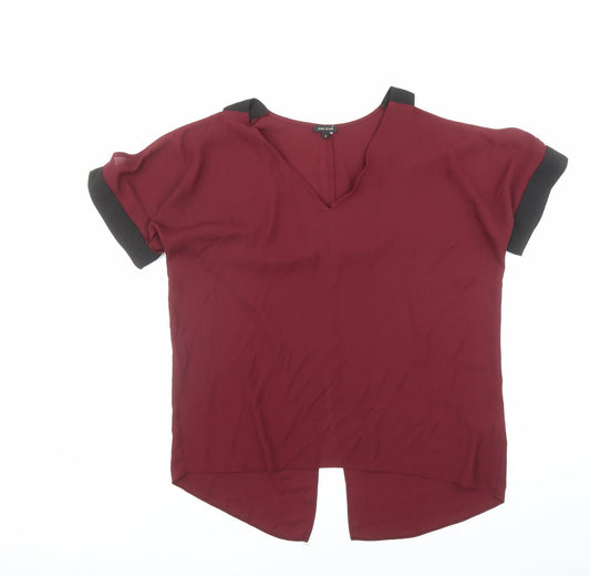 River Island Womens Red Polyester Basic Blouse Size 14 V-Neck - Cold Shoulder