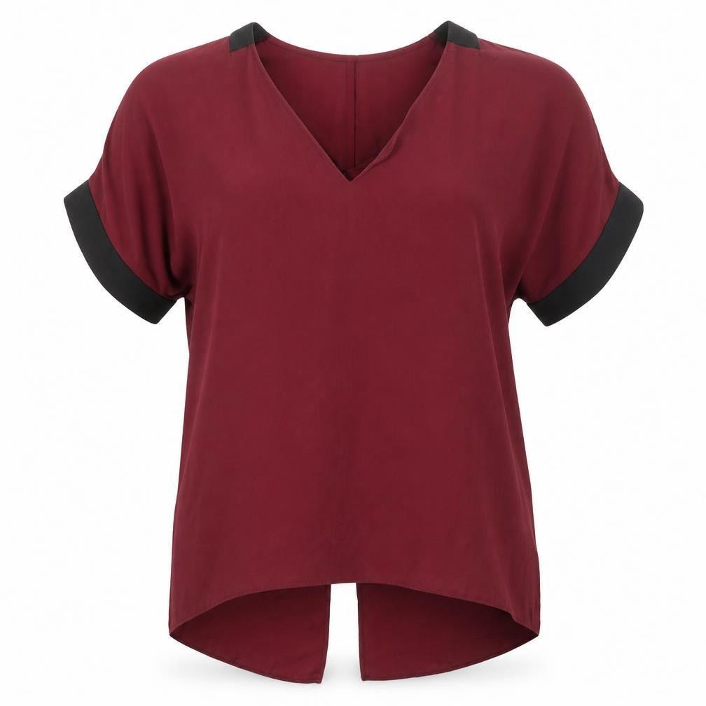 River Island Womens Red Polyester Basic Blouse Size 14 V-Neck - Cold Shoulder