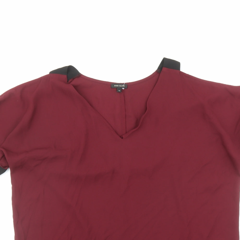 River Island Womens Red Polyester Basic Blouse Size 14 V-Neck - Cold Shoulder
