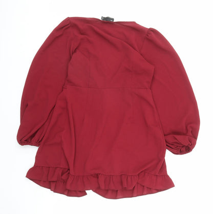 Back view of ASOS women’s red polyester kimono blouse, size UK 12, collared
