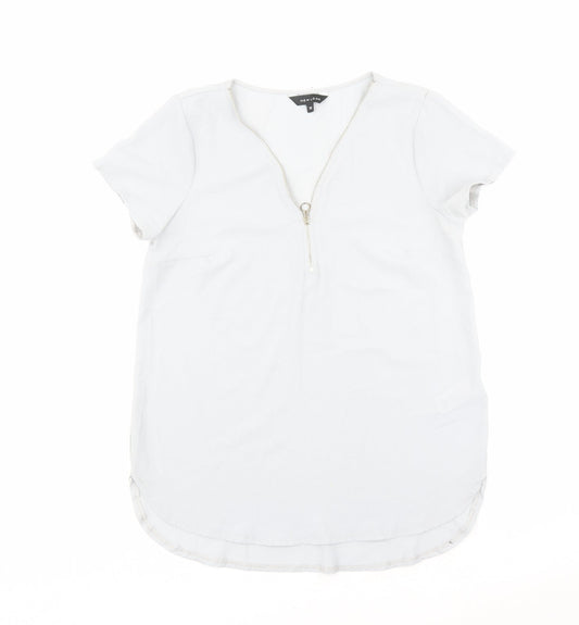 New Look Womens Grey Polyester Basic Blouse Size 12 V-Neck