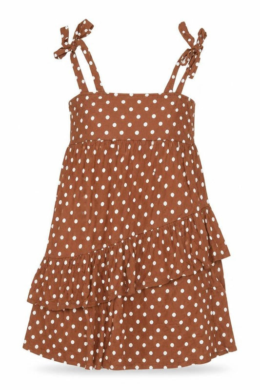 ASOS Womens Brown Polka Dot Cotton Tank Dress Size 10 Square Neck Tie