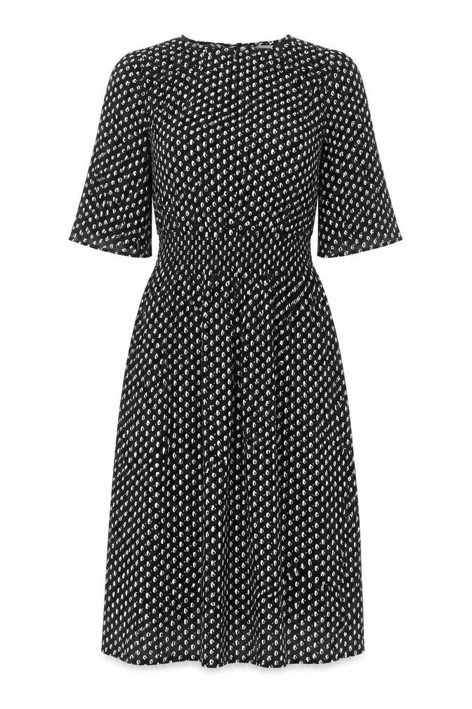 H&M Womens Black Geometric Viscose A-Line Size 4 Round Neck Button