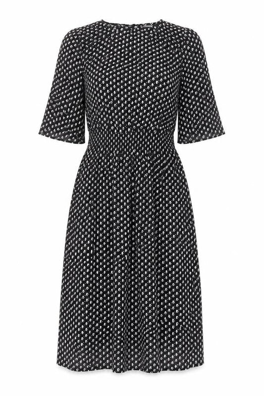H&M Womens Black Geometric Viscose A-Line Size 4 Round Neck Button
