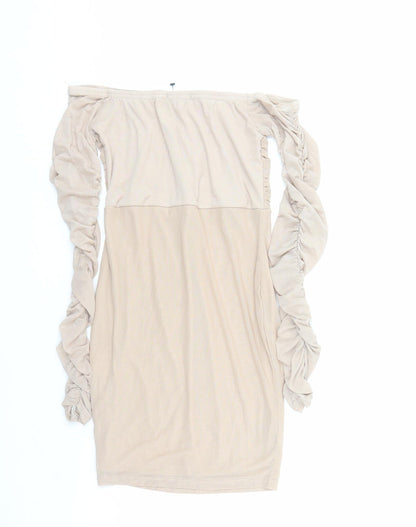 PRETTYLITTLETHING Womens Beige Polyester Bodycon Size 10 Off the Shoulder Pullover