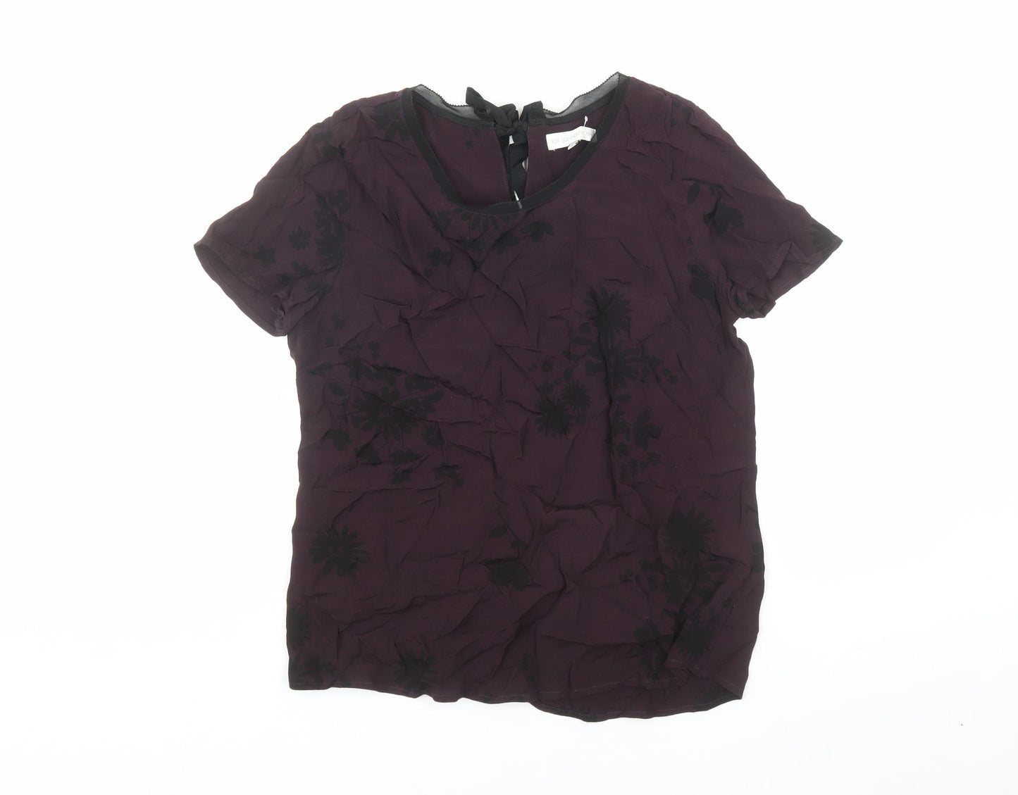 RJR.John Rocha Womens Purple Floral Viscose Basic Blouse Size 12 Round Neck