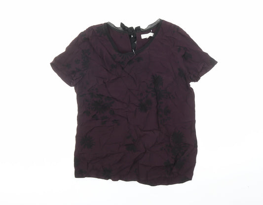 RJR.John Rocha Womens Purple Floral Viscose Basic Blouse Size 12 Round Neck