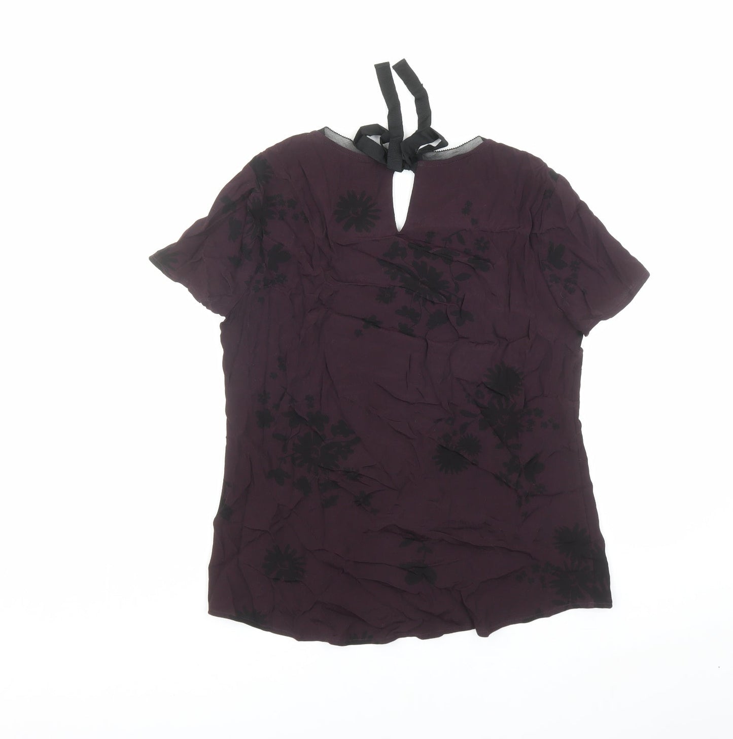 RJR.John Rocha Womens Purple Floral Viscose Basic Blouse Size 12 Round Neck