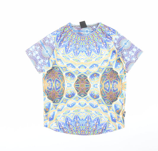 Cuckoo Womens Multicoloured Geometric Polyester Basic T-Shirt Size M Round Neck