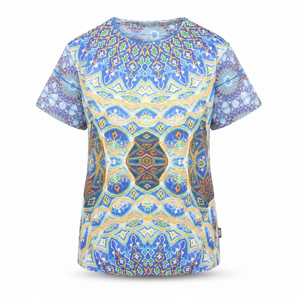 Cuckoo Womens Multicoloured Geometric Polyester Basic T-Shirt Size M Round Neck
