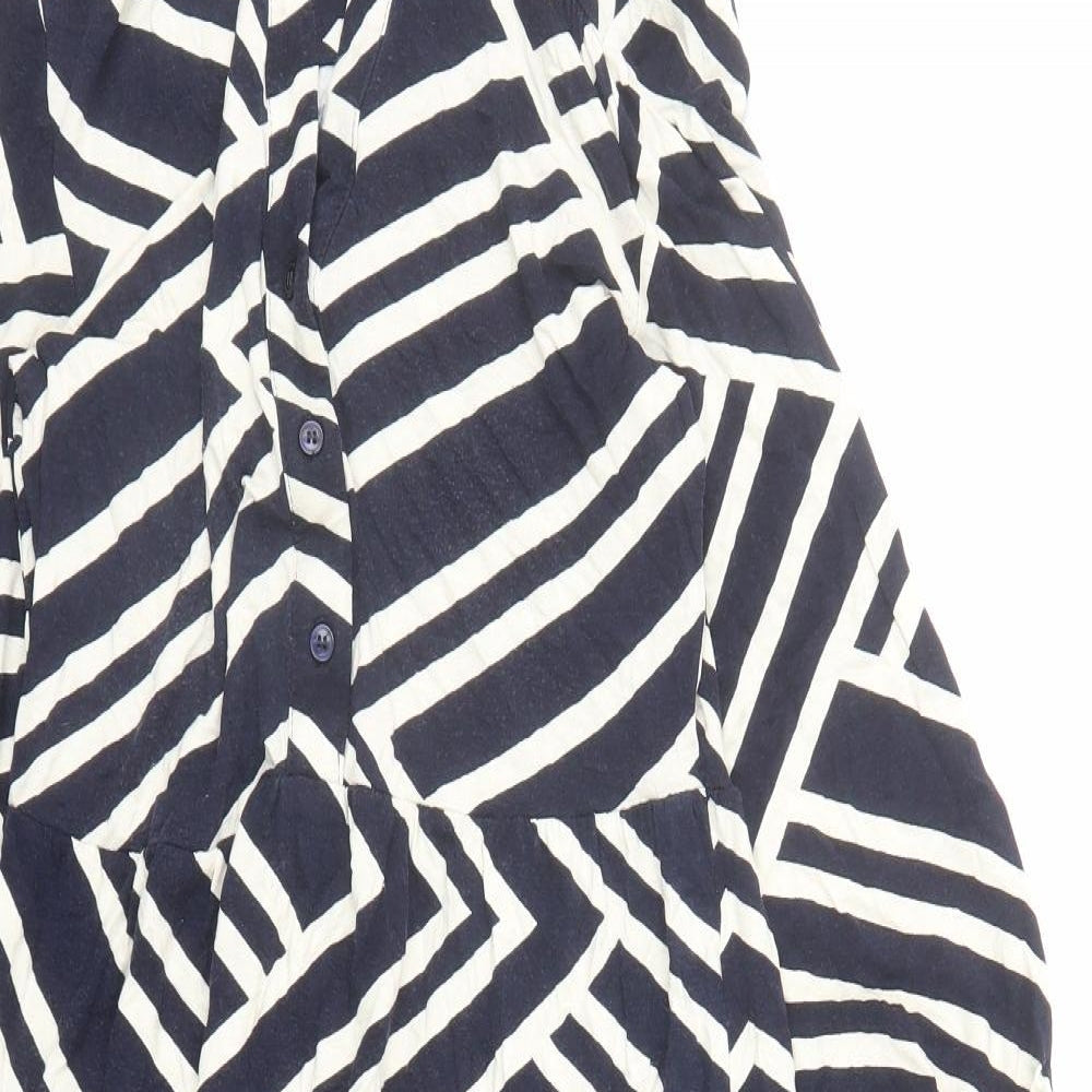 Roman Womens Blue Geometric Viscose A-Line Size 10 Collared Pullover