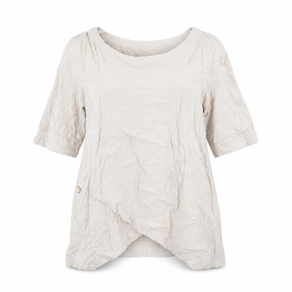 Floryday Womens Beige Polyester Basic Blouse Size S Round Neck