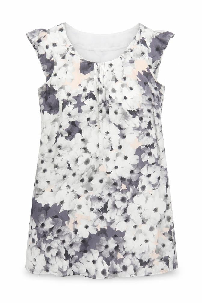 Oasis Womens Grey Floral Silk A-Line Size 10 Round Neck Pullover