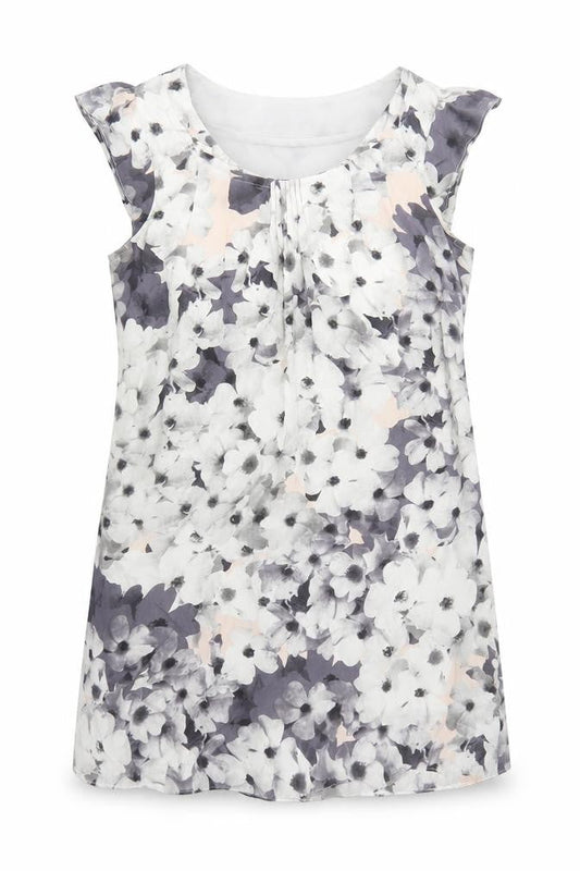 Oasis Womens Grey Floral Silk A-Line Size 10 Round Neck Pullover