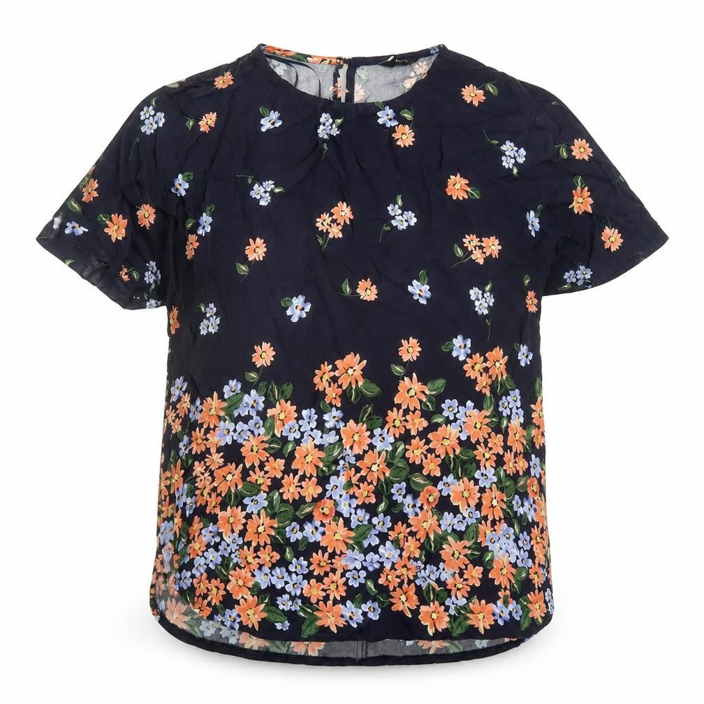 M&Co Womens Blue Floral Viscose Basic Blouse Size 8 Round Neck