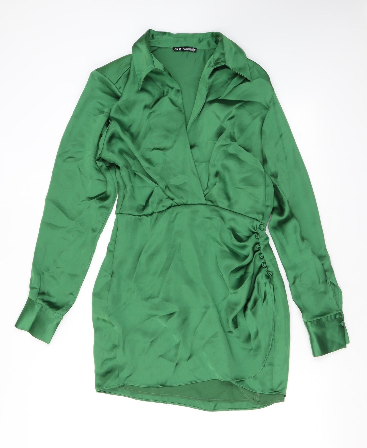 zara green satin shirt dress Zara Women's Satin Effect Button Down Shirt Dress in Green Size MEDIUM
