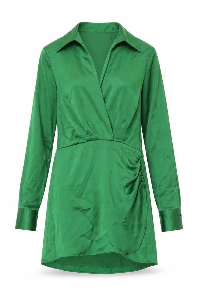 Zara Womens Green Polyester Shirt Dress Size S Collared Pullover