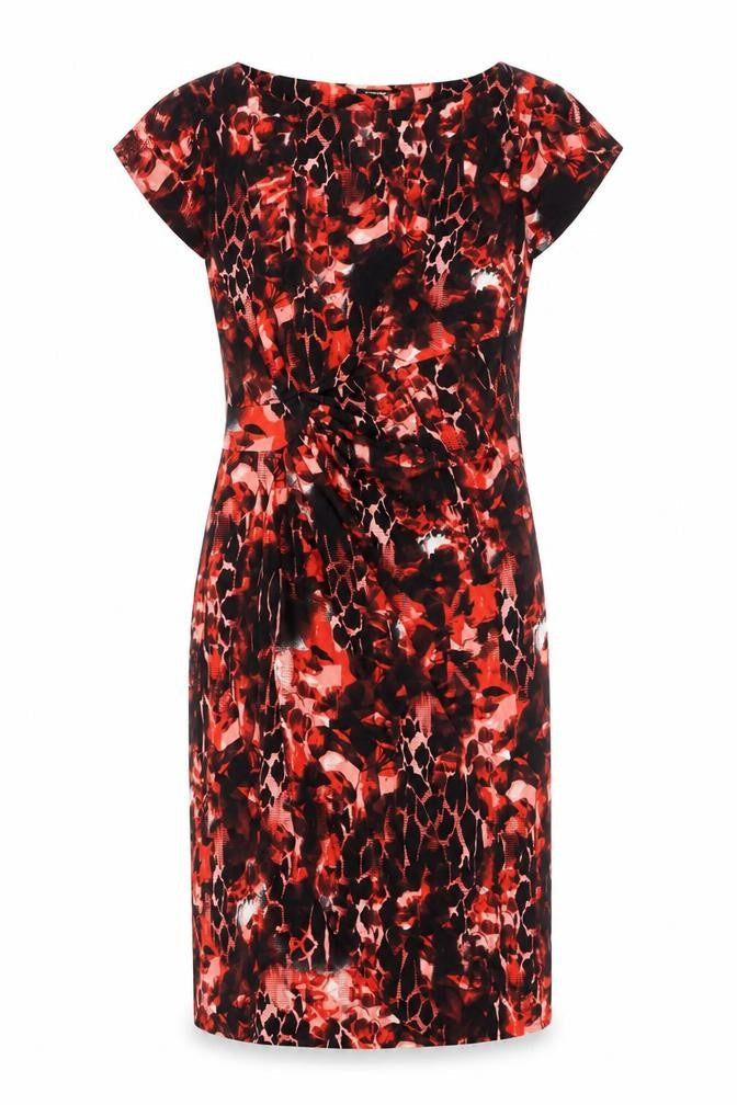 Roman Womens Red Animal Print Viscose Sheath Size 12 Round Neck Pullover