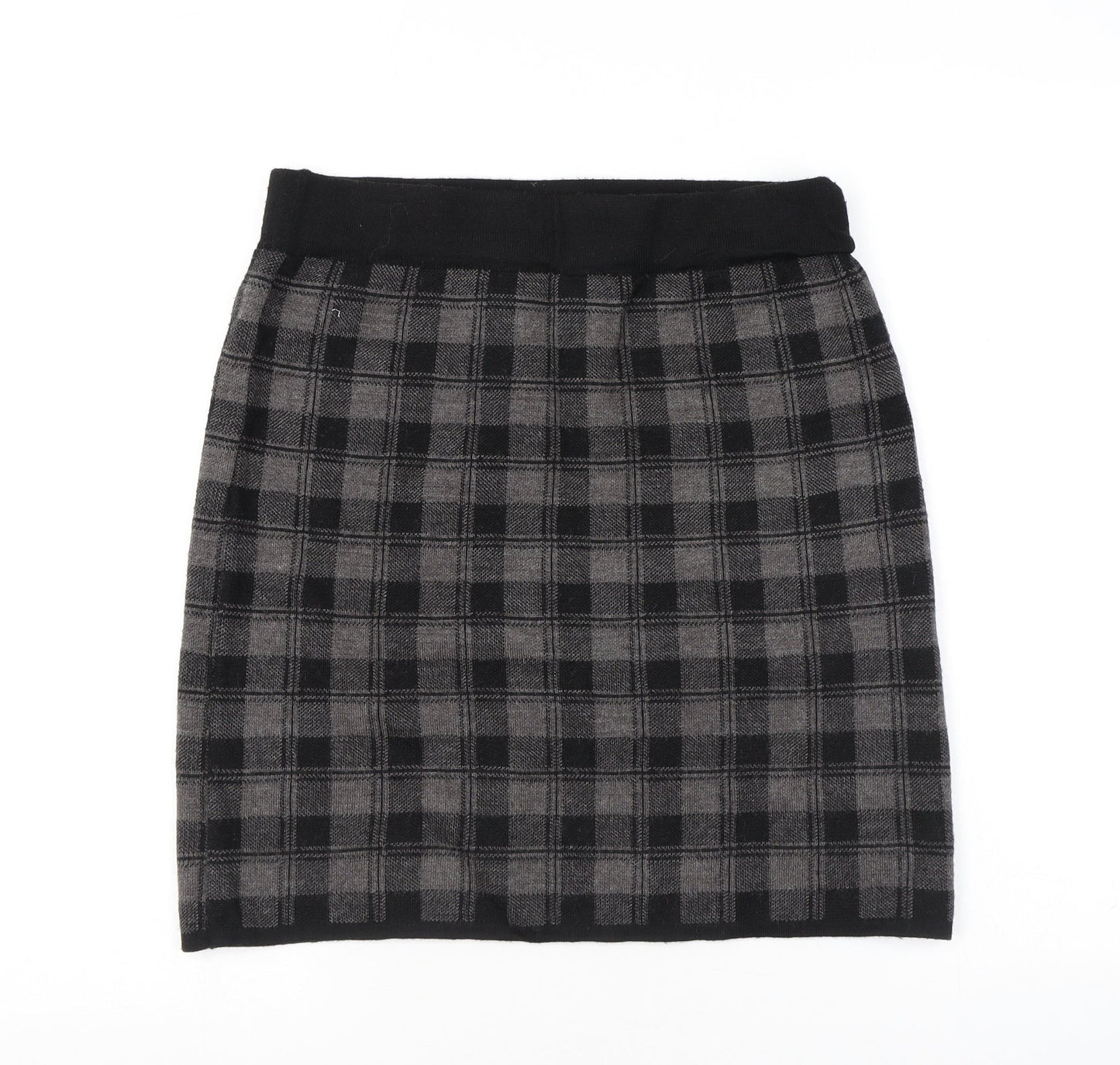 Adrienne Vittadini Womens Grey Plaid Acrylic Mini Skirt Size M - Elastic Waist