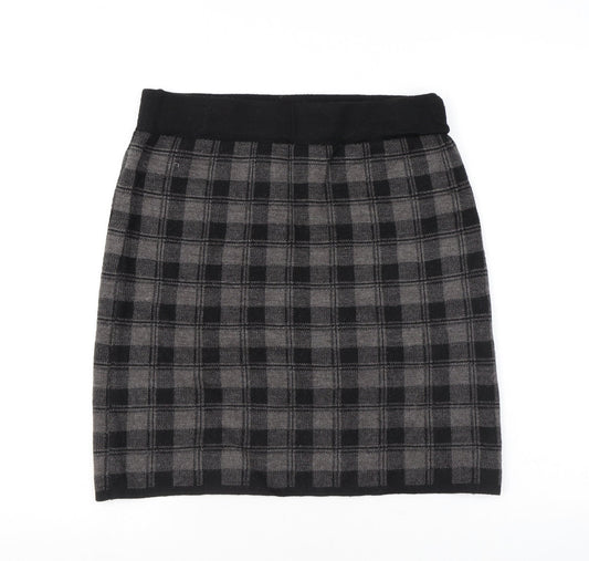 Adrienne Vittadini Womens Grey Plaid Acrylic Mini Skirt Size M - Elastic Waist