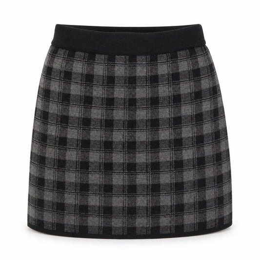 Adrienne Vittadini Womens Grey Plaid Acrylic Mini Skirt Size M - Elastic Waist