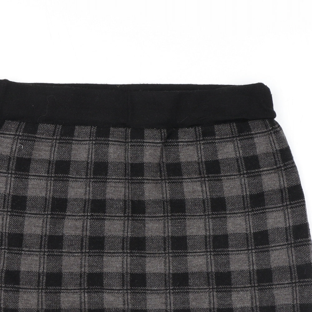 Adrienne Vittadini Womens Grey Plaid Acrylic Mini Skirt Size M - Elastic Waist