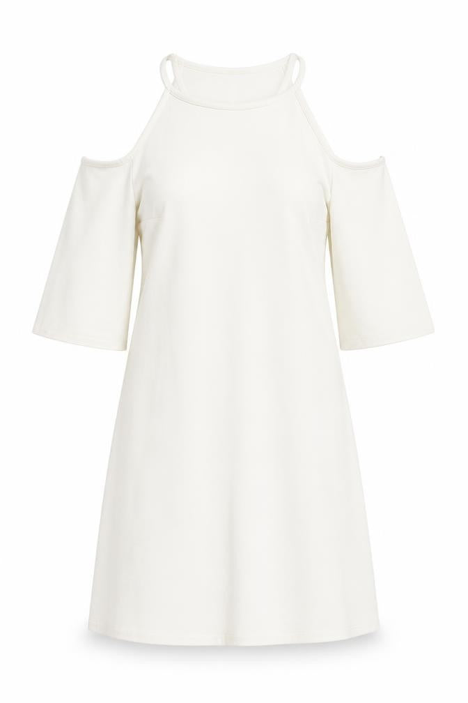 New Look Womens White Polyester Mini Size 8 Halter Pullover - Cold Shoulder