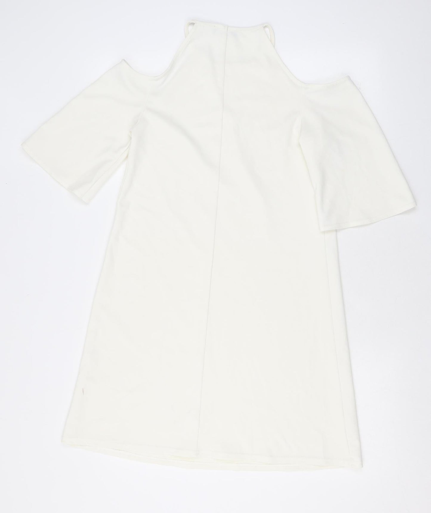 New Look Womens White Polyester Mini Size 8 Halter Pullover - Cold Shoulder
