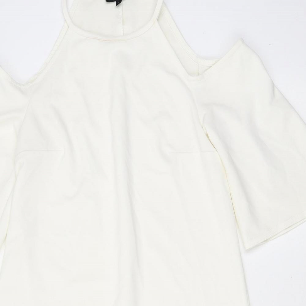 New Look Womens White Polyester Mini Size 8 Halter Pullover - Cold Shoulder