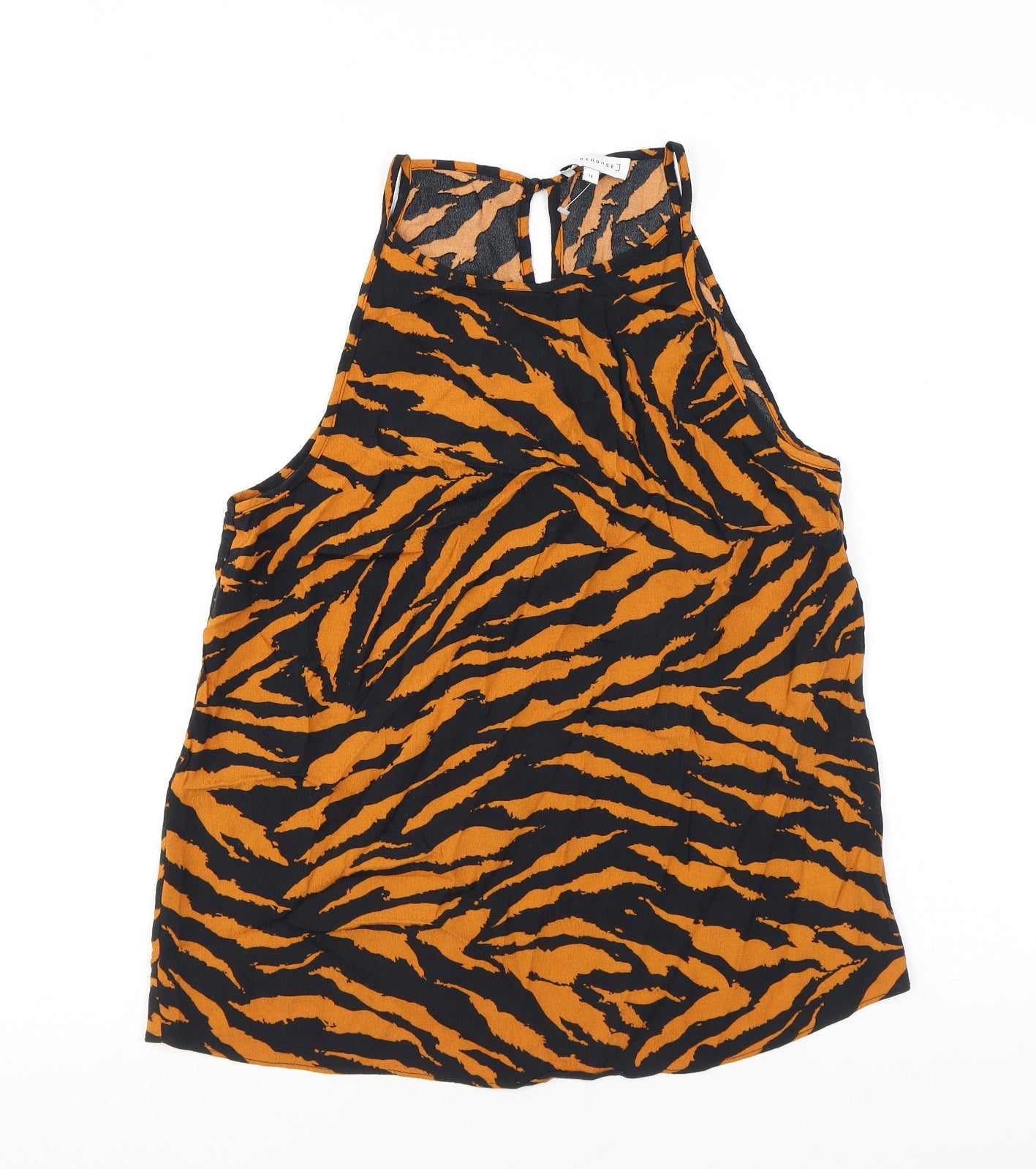 Warehouse Womens Brown Animal Print Polyester Camisole Blouse Size 14 Halter - Tiger Print