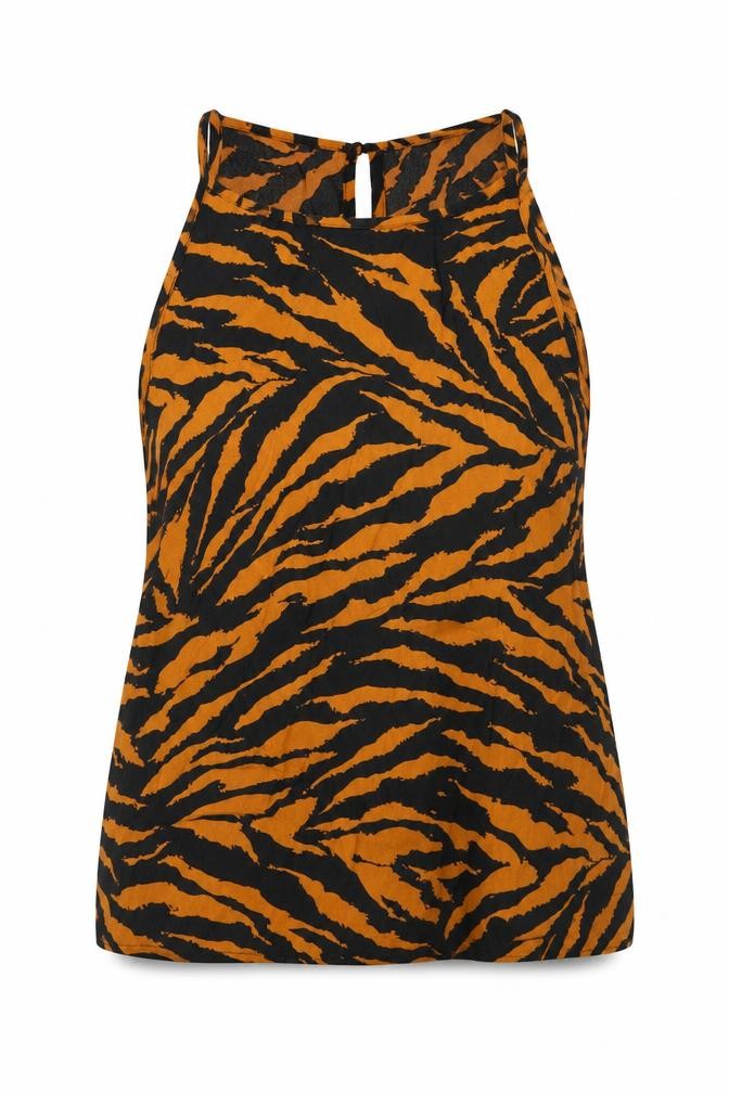 Warehouse Womens Brown Animal Print Polyester Camisole Blouse Size 14 Halter - Tiger Print