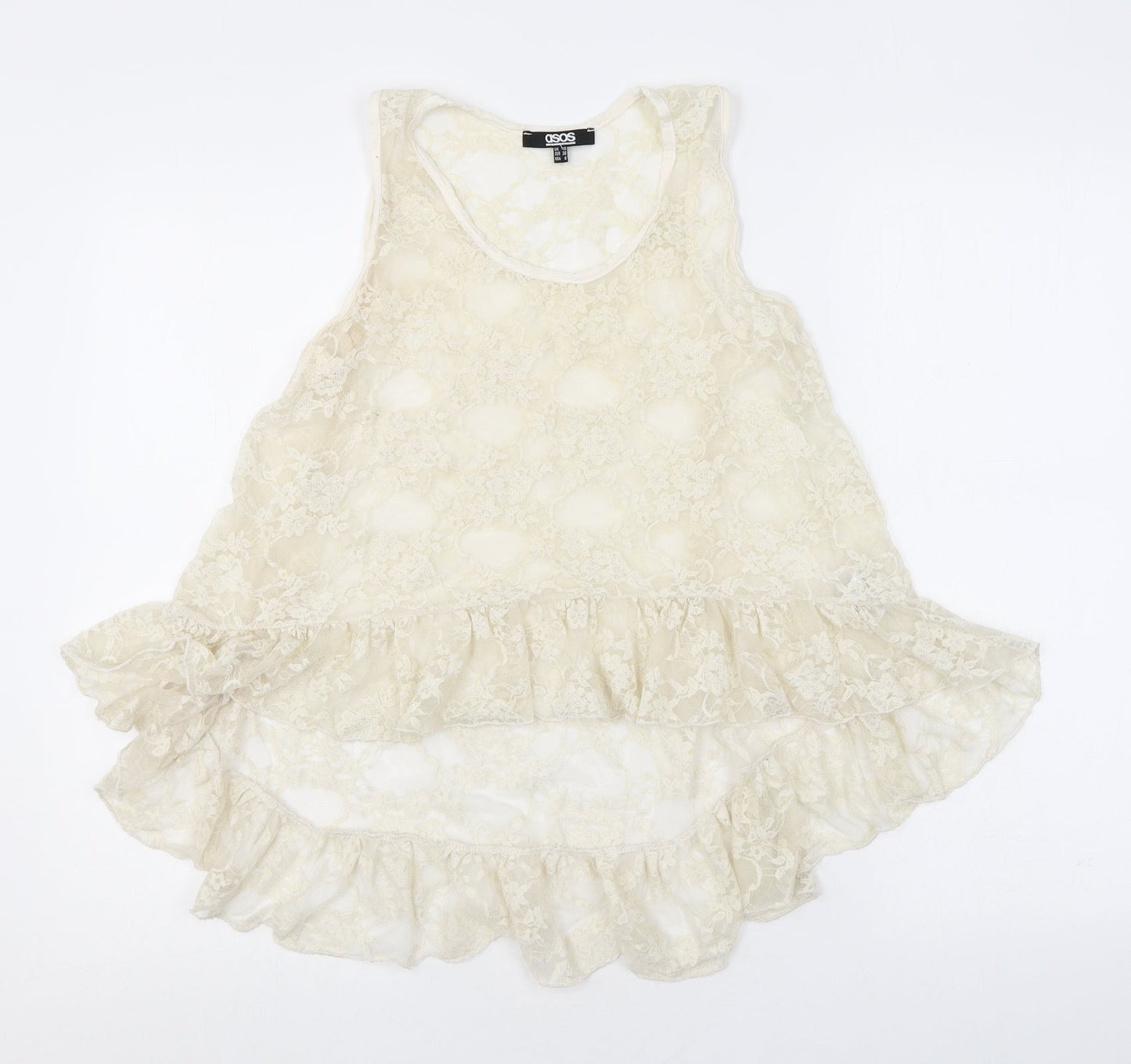 ASOS Womens Beige Nylon Basic Tank Size 10 Round Neck - Ruffles