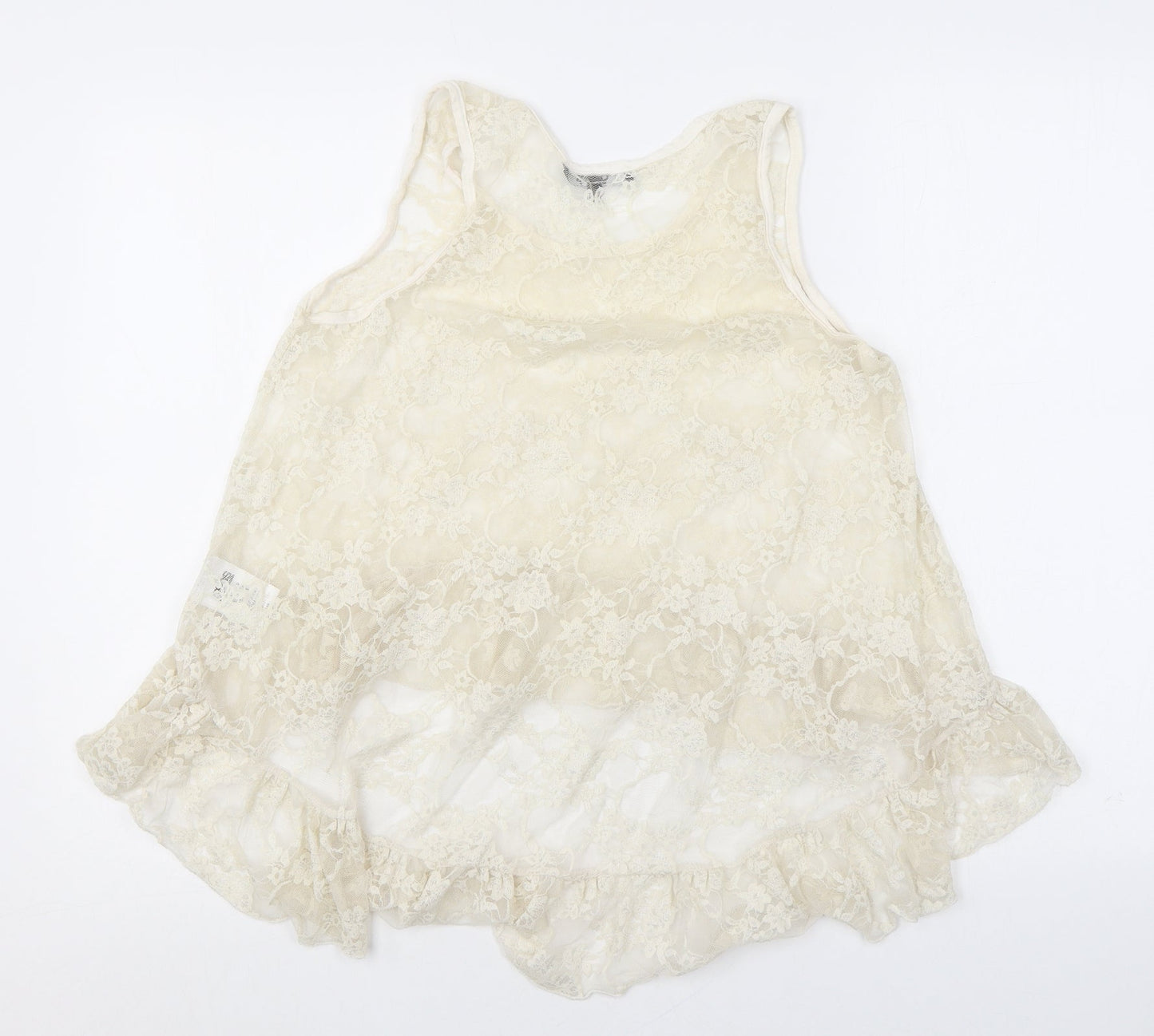 ASOS Womens Beige Nylon Basic Tank Size 10 Round Neck - Ruffles