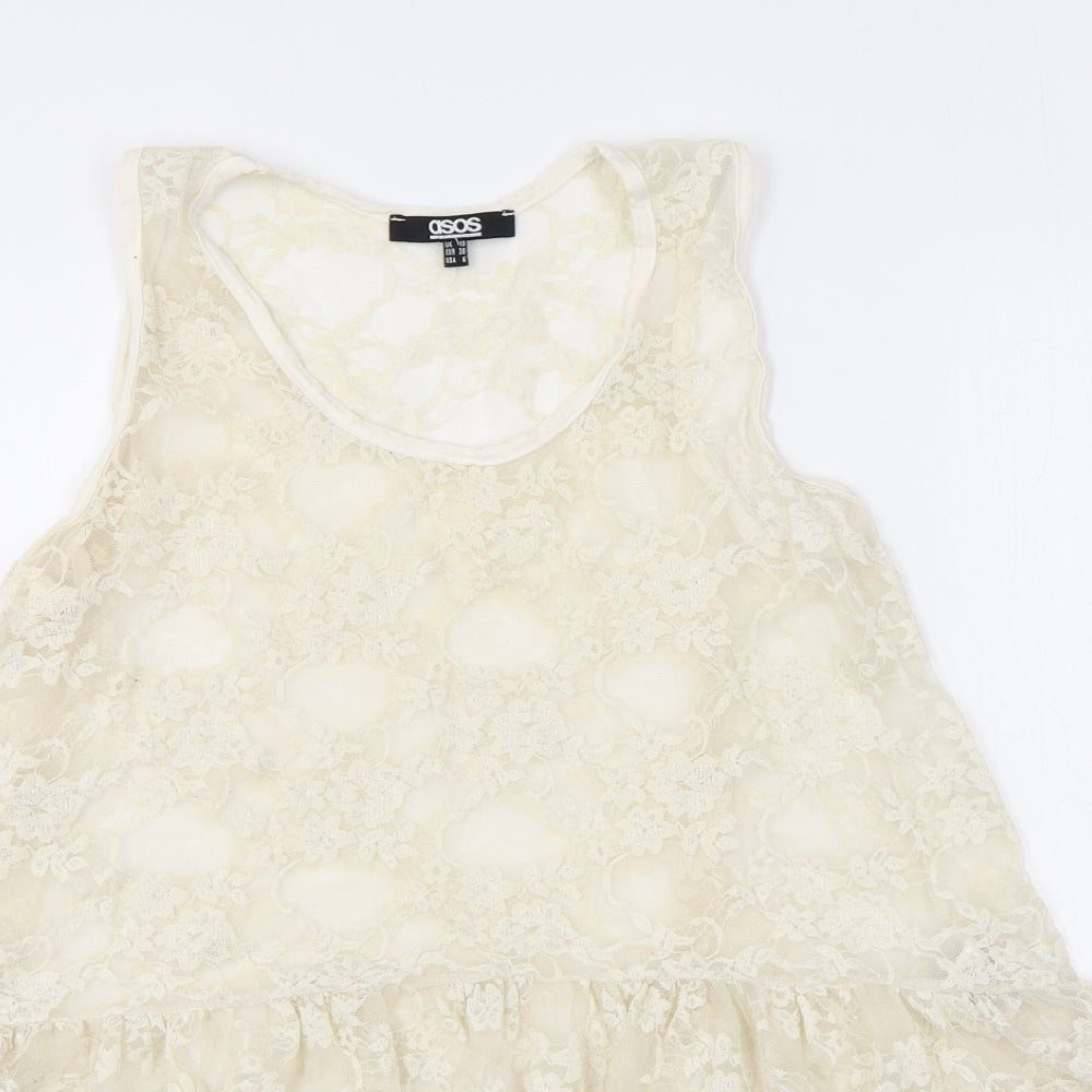 ASOS Womens Beige Nylon Basic Tank Size 10 Round Neck - Ruffles