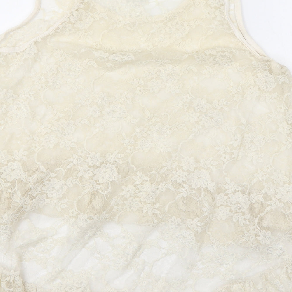 ASOS Womens Beige Nylon Basic Tank Size 10 Round Neck - Ruffles